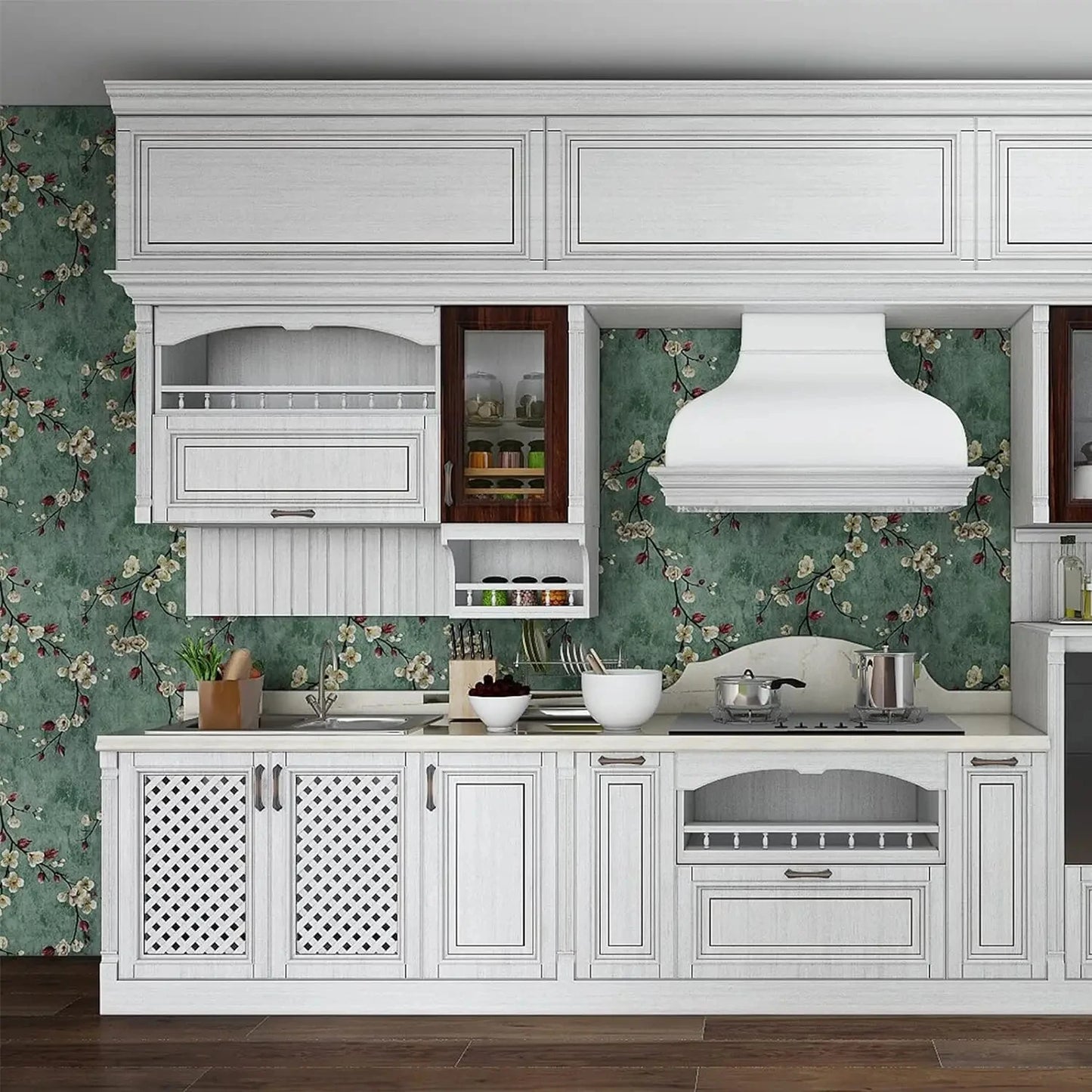 Vintage Floral Grün Grau Peel And Stick Tapete Blume Selbstklebende Tapete Schlafzimmer Dekor Möbel Renovieren Wandaufkleber