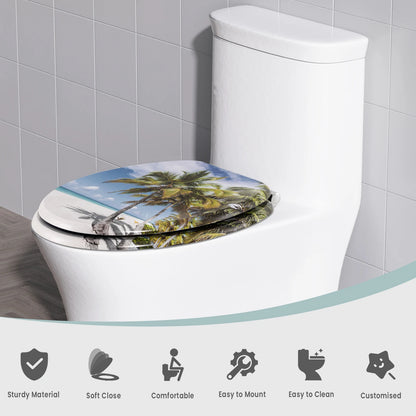 O-förmiger Toilettensitz, verstellbare Scharniere, Toilettendeckel mit Motiv, Soft-Close-Mechanismus für Badezimmer