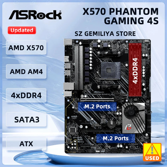 X570 Motherboard ASROCK X570 Phantom Gaming 4S Socket AM4 4×DDR4 128GB PCI-E 4.0 SATA III HDMI ATX For Ryzen 5000 G-Series cpu.