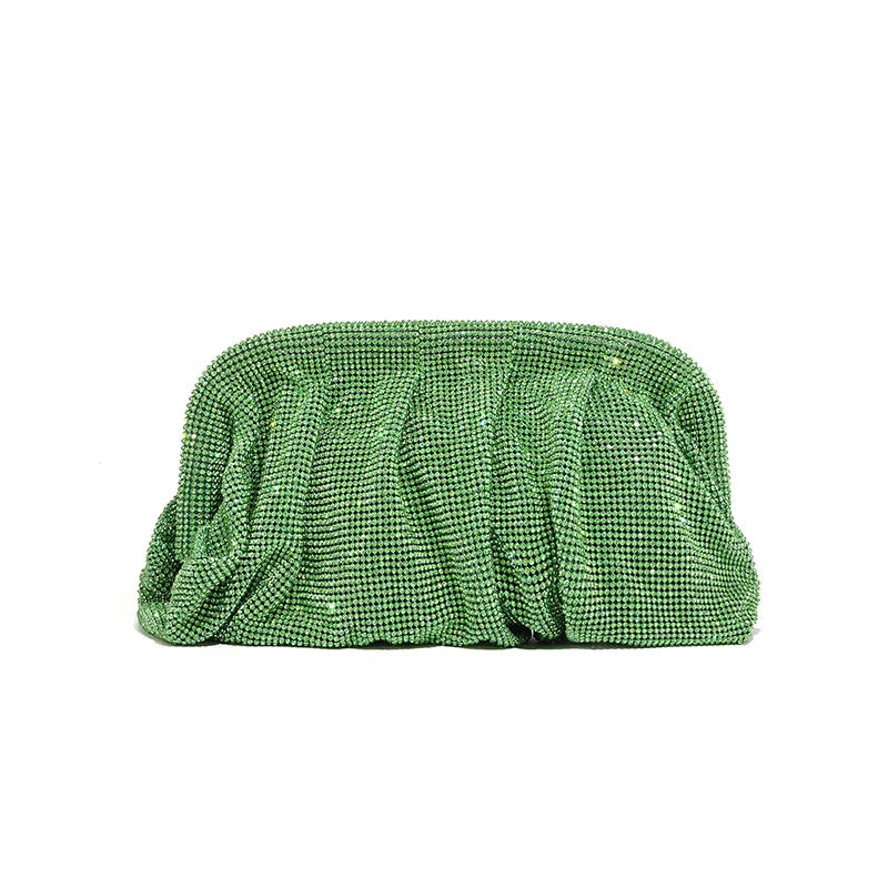 Premium Handmade Diamond-encrusted Clutch Bag Pleated Chain Rhinestone Cloud Clip Dinner Bag Single Shoulder Oblique Span Bolsos