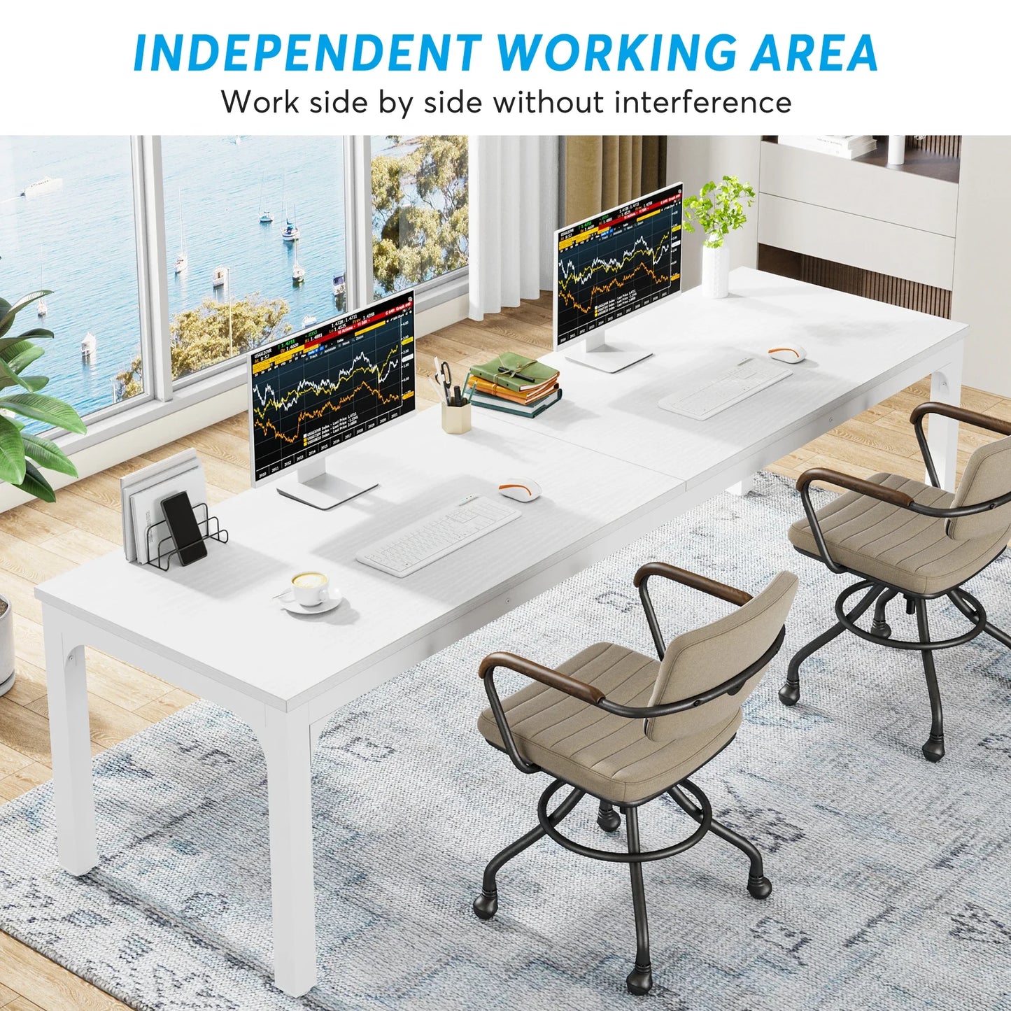 Tribesigns 78,7 Zoll extra langer Computertisch 2-Personen-Schreibtisch, doppelter langer Schreibtisch, Arbeitsplatz für das Heimbüro