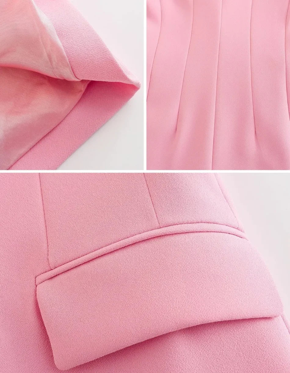 Women's Blazer New Spring Elegant Casual Office Lady Pink Jacket Coat Fashion High Waist Loose Wide Leg Trousers Pant Suit.