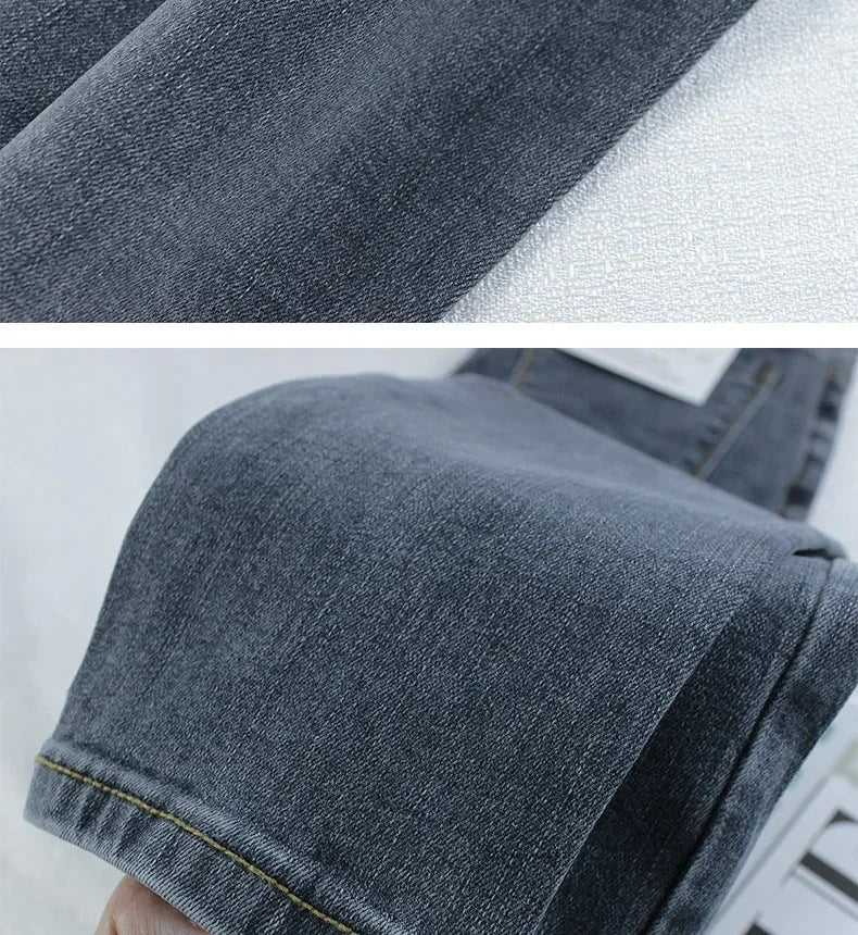 Black Grey Jeans Women's Spring Autumn Winter High-Waisted Petite Stretchy Tight Small Footed Pants Slimming Pencil Leggings.