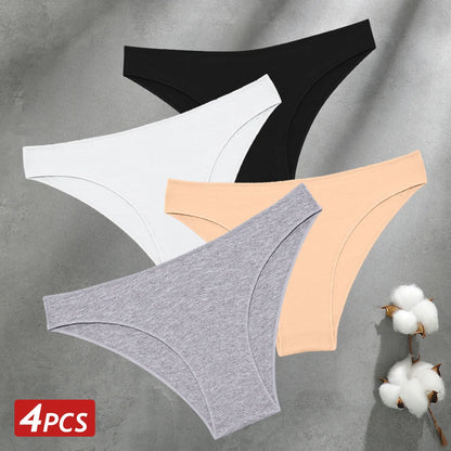 4PCS Seamless Cotton Panties Women Solid Color Briefs Sexy Low Waist Underpants Female Breathable Underwear Ladies Stretch Panti