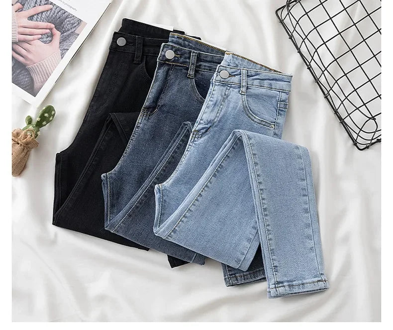 High Waist Slim Fit Jeans Women's Spring Summer Autumn Fashionable Nine Points Elasticity Pencil Pants Tightening And Lengthenin.