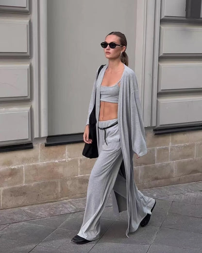 Hirsionsan Modal Soft Loose Sets Women Casual Three Pieces Long Sleeve Cardigan & High Waist Pants & Vest Outfits Tracksuit 2025
