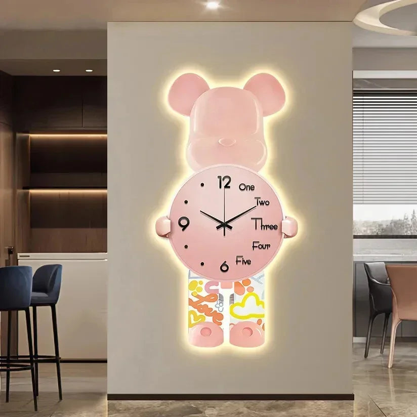 Wand Ästhetische Bär Uhr Moderne LED Licht Einzigartige Bär Stille Uhr Lampe Uhr Luxus Esszimmer Wohnzimmer Dekoration Hause Ornament