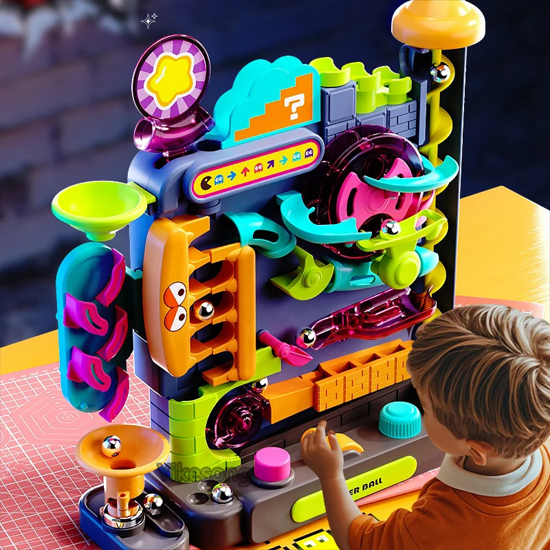 Educational Montessori Toy Multi-Layer Track Adventure Game Rail Rolling Ball Model Interactive Brain for Children Kids.