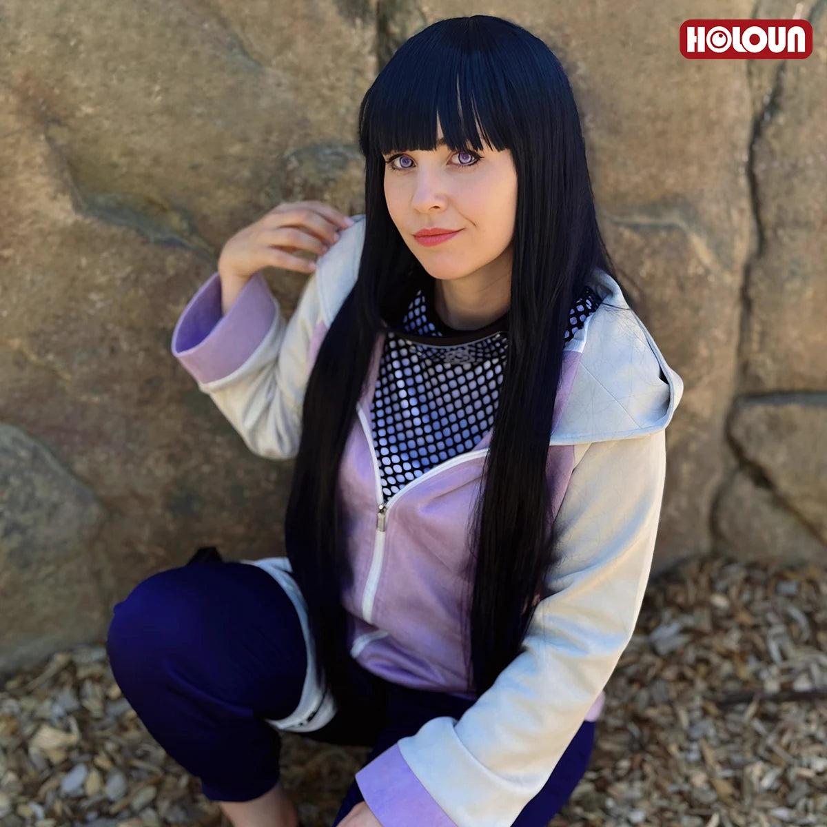 HOLOUN Anime Hyuga Hinata Cosplay Kostüm Perücke Trainingsanzug Hosen Fisch Net Top Bein Beutel Cos Konvention Täglichen Verschleiß Geschenk