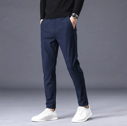 Autumn Winter Casual Pants Men Thick Business Stretch Slim Elastic Waist Jogger Outdoors Korean Classic Grey Black Trousers Male.