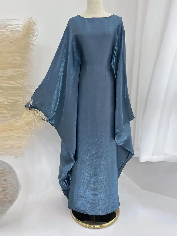 Ramadan Eid Satin Batwing Butterfly Abaya Dubai Luxury 2024 Muslim Maxi Kaftan Dress Abayas For Women Kebaya Robe Femme Vestidos