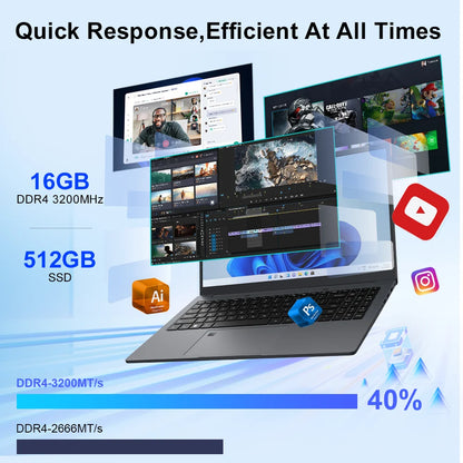 Ninkear A15 Air 2025 Laptop 15.6 Inch FHD IPS Screen AMD Ryzen™ 5 3500U 16GB DDR4 3200 MHz+512GB NVME SSD 180° Opening and Closing WiFi 5 BT 4.2 0.3s Fingerprint Unlock Tested ＆ Proven High Quality PC Notebook  Power You.