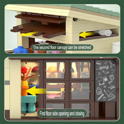 Cada LED City Japanese Style Grocery Store House Building Blocks Double Decker Duplex Architecture Bricks Toys for Kid Gifts.