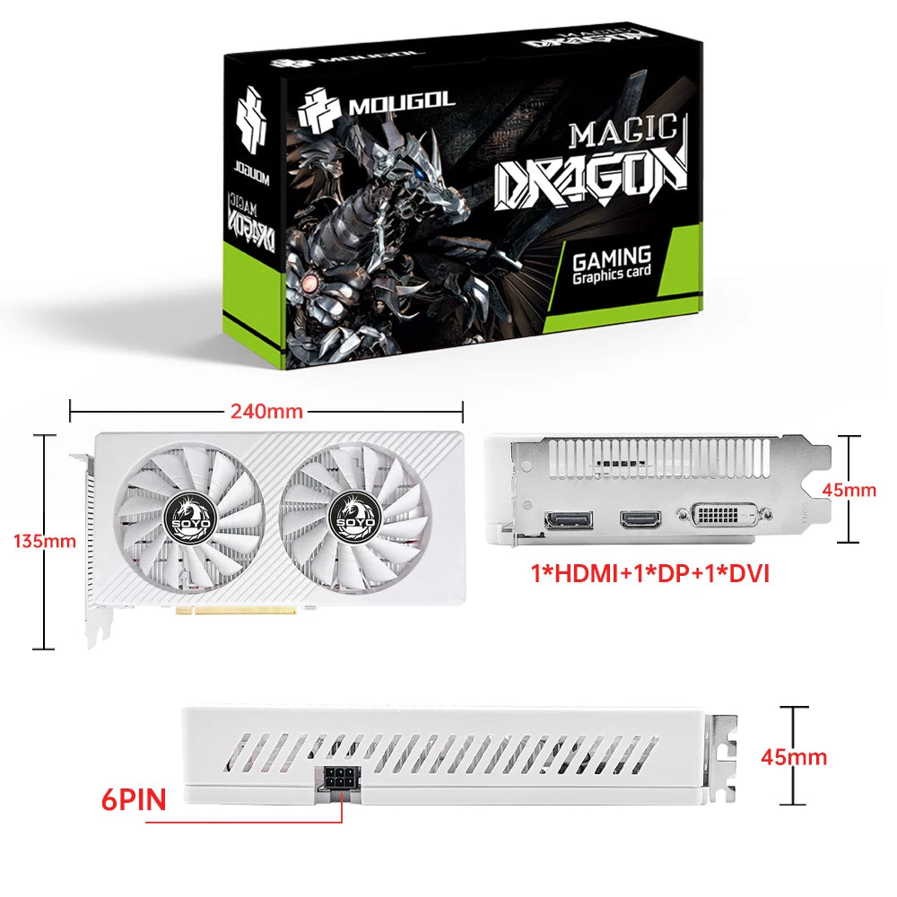 MOUGOL AMD Radeon RX580 8GB Graphics Card GDDR5 Memory 2048SP 256Bit PCI-E3.0x16 GPU DP DVI for Computer Gaming Video Card.