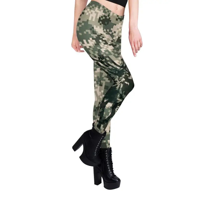 NADANBAO Leggings Women Sporty Pants Camouflage Green Star print Outdoor Hiking Fitness Workout Elastic Sexy Tights Trousers