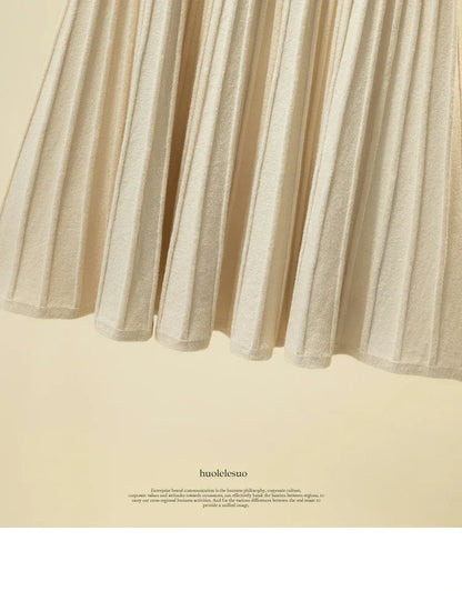 2025 Brand Designer Women Autumn Winter Thick Elegant Chic Solid Pleated Skirt High Waist Luxury Fashion With Elastic Female