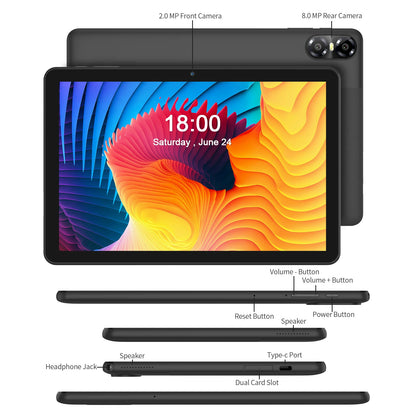10.1" Android Tablet with Octa-core Processor 8GB(4+4GB Virtual) RAM 64GB ROM HD IPS Touchscreen, Wi-Fi 6, BT 5.0, Dual Camera.