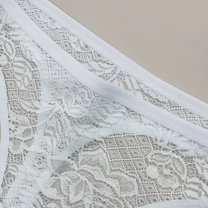 Moonflame 5Pcs Lace Cotton Thongs Underwear Lingerie For Women T-back Ladies Transparent G-string Girls Panties.