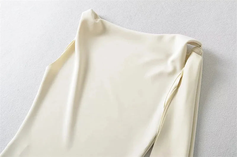 Women Sleek Stretch Knotted Top Fuchsia SLEEVELESS WITH BOAT NECK  ONE-SHOULDER TIE.