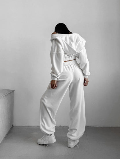 Fall Winter Women's Fashion Hooded Stand Collar Sweatshirt Set Casual Loose Fit Two Piece Streetwear Lounge Gym Ourdoor Outfit