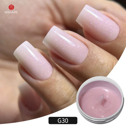 MSHARE 50g/250g Shimmer Pink White Acrylic Gel TPO Free Glitter Shiny Extension Acryl Hard Gel Nails Sculpting Construction