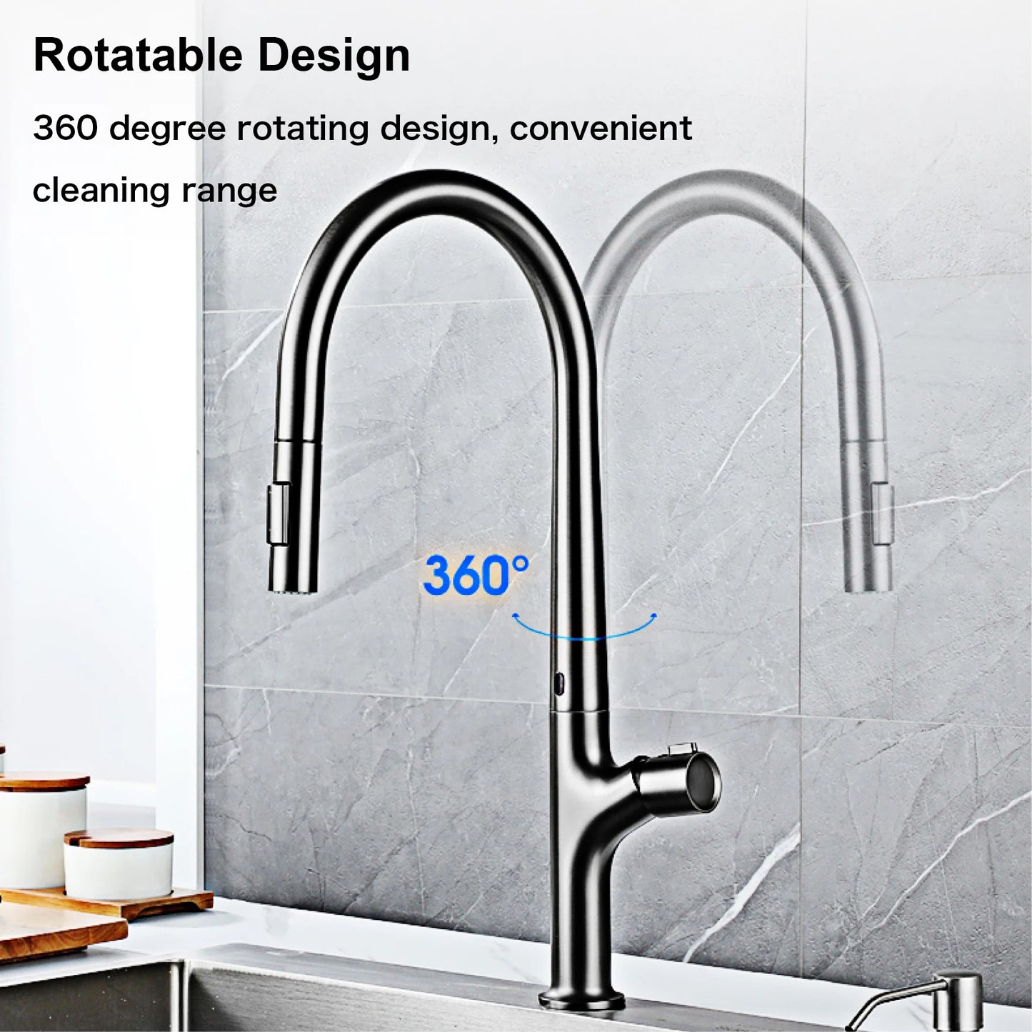 Modern style gun gray pull-out kitchen faucet with 1 handle for hot&cold water intelligent sensing and 2 functions for sink Tap