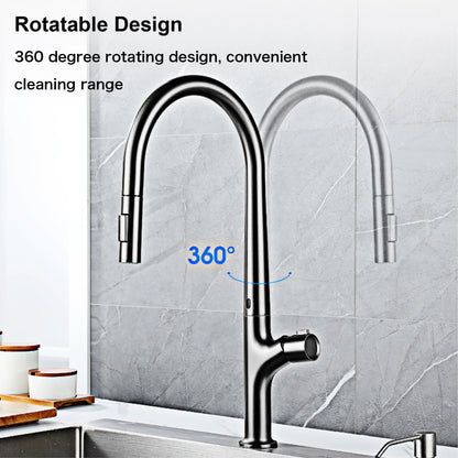 Modern style gun gray pull-out kitchen faucet with 1 handle for hot&cold water intelligent sensing and 2 functions for sink Tap