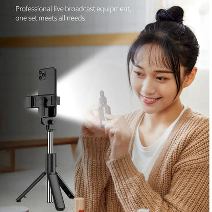 Portable Bluetooth Selfie Stick Retractable Multifunctional 103CM Phone HoldeTripod With Selfie light Wireless Remote Shutter.