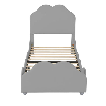 Kinderbett 90 x 200 cm hohes Geländer, Kinderbettgestell mit wolkenförmigem Kopf und Fußteil, Bett aus hautfreundlichem Samt