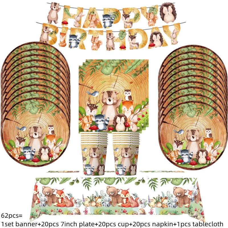 Woodland Tier Dschungel Wald DIY Party Dekoration Teller Tasse Tischdecke Geburtstag Party Baby Dusche Kinder Geburtstag Party Supplies