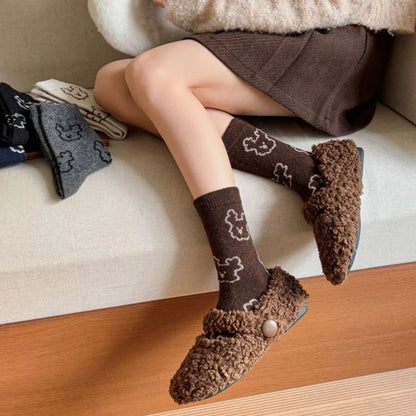 Christmas Gift Socks Women Winter Keep Warm Wool Socks Cute Bear Cartoon Happy Funny Kawaii Daily Streetwear Woman Floor Socks.