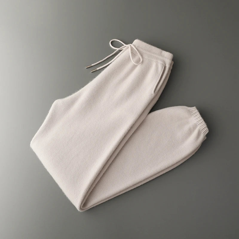 Autumn Winter New Thickened 100% Pure Cashmere Pants for Men High Waist Knitted Jogger Pants Solid Color Versatile Harem Pants