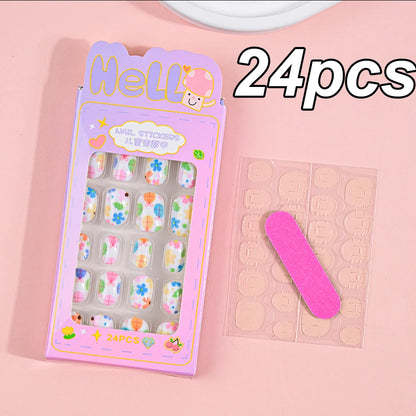 120pcs/box Pink Cartoon Children Press On Nails Candy Color Unicorn Cat Bunny Kids Full Cover False Nail Girls Party Nail Decora.