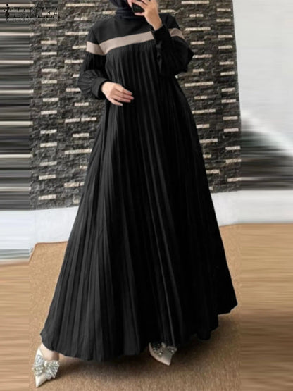2025 ZANZEA Fashion Women Autumn Long Lantern Sleeve Muslim Dress Abaya Islamic Robe Kaftan Patchwork Sundress Pleated Vestidos.