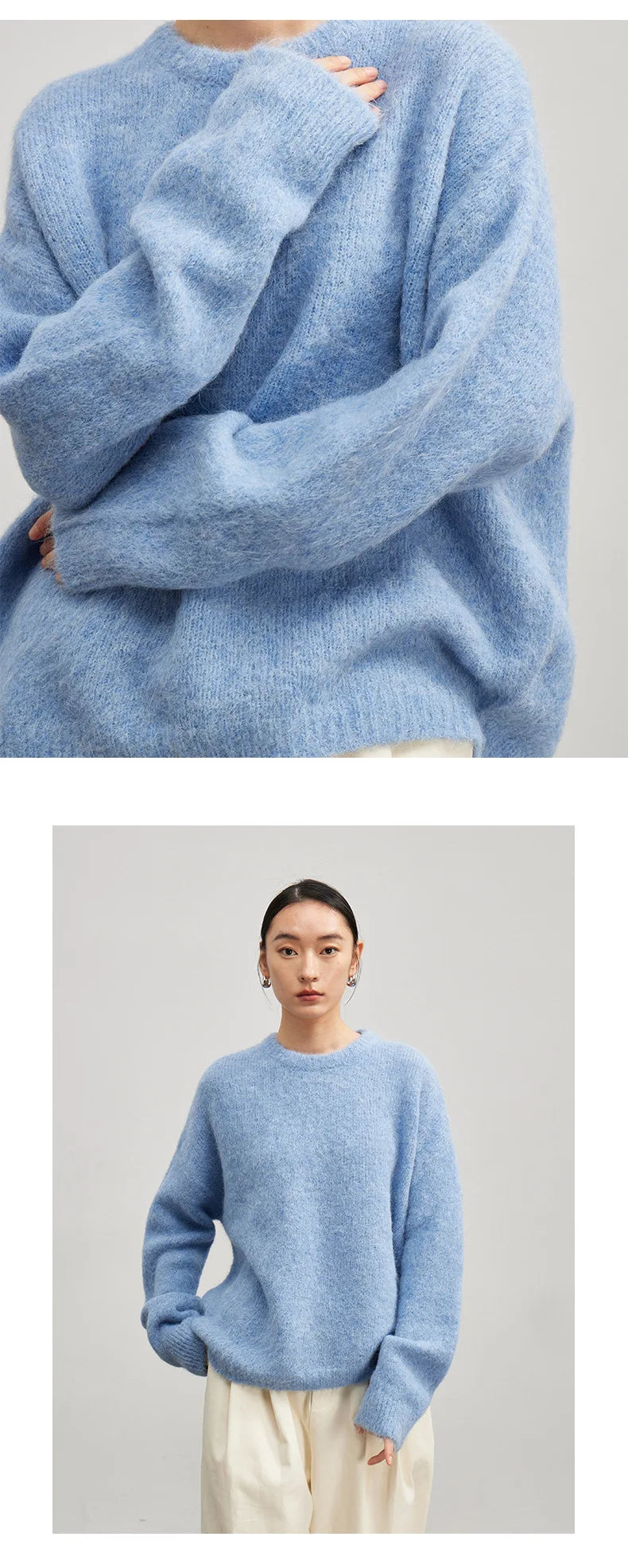 SuyaDream Warm Alpaca Pullovers for Woman, Dropped Sleeved Loose Sweaters, 2025 Fall Winter Top, Camel, Beige.