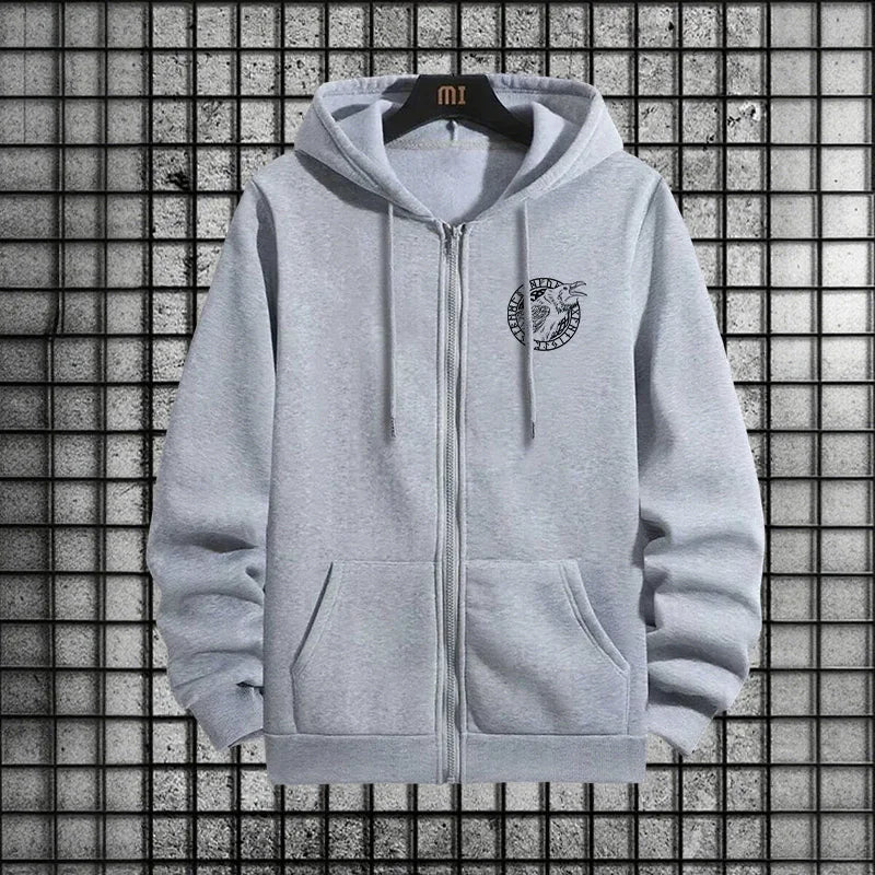 Viking Raven Print Mens Casual Tracksuit Set 2025 New 2 Pieces Zipper Hoodie with Pants Urban Streetwear Outfit Autumn Winter.