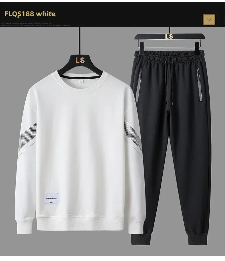 Spring Autumn Men's Casual Sports Suit Round Neck Sweatshirt Long Sleeves Pants One Whole Set Clothing Fashion.