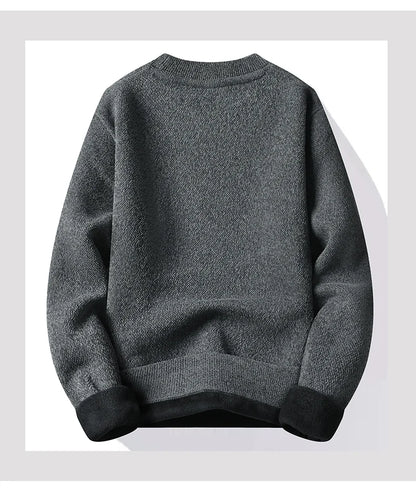Autumn Winter Fashion Sweater Men's Round Neck Pullovers Fleece Thick Warm Jumpers Pattern Patchworked Men's Clothes.