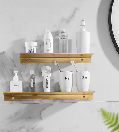 20/30/40/50CM Gebürstet Gold Wand Regal Badezimmer Lagerung Rack Küche Wand Regal Badezimmer Dusche Regale Hause Zubehör