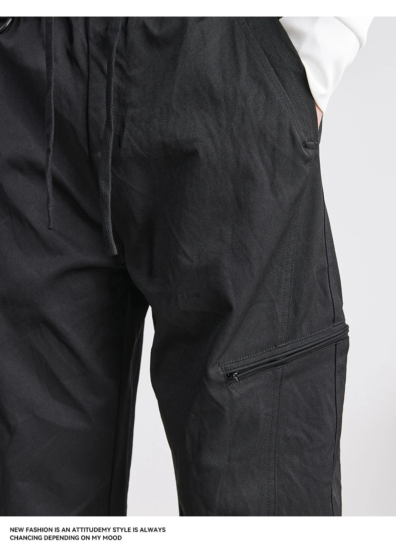 Men's American Overalls Spring and Autumn 2025 New Slim Scimitar Pants All-match Drawstring Casual Pants Wide-leg Pants.
