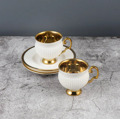 2pcs/set Turkish Coffee Cups Set Of 2 Ceramics Cup Of Coffee Creative Gifts Relief Teacup And Saucer Set Retro 90ml Gobelet.