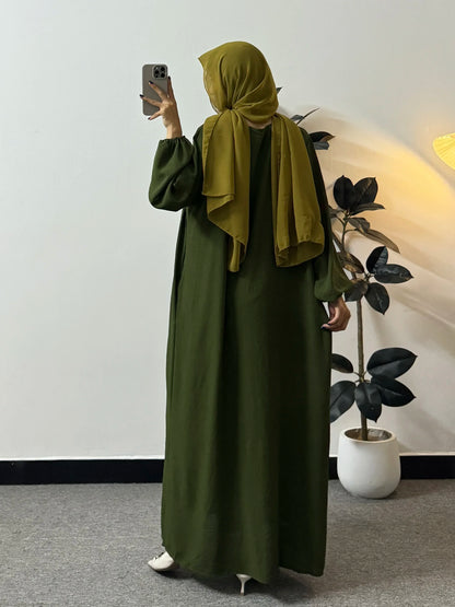 Full Sleeve Loose Maxi Prayer Dress Muslim Modest Dresses Jilbabs Casual Solid Pockets Robe Long Ramadan Dress Women Abayas.