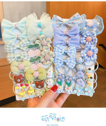 Kawaii Flower Bow Scrunchies Set Children Gift Girls Elastic Hair Rubber Bands Accessories Tie Hair Ring Rope Headdress Headwear.