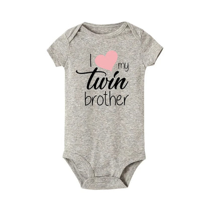 Zwillinge Säuglings-Body „I Love My Twin Sister Brother“ für Neugeborene, Jungen und Mädchen, kurzärmelig, Overall, Kleinkind-Kleidung, Baby-Geschenk-Strampler