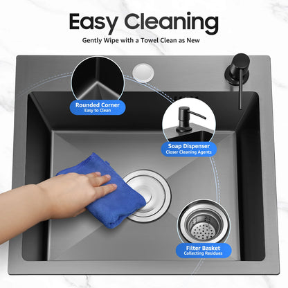 40 x 45 x 20 cm Küchenspüle-Set, Spüle aus Edelstahl 201 mit Abflusskorb und Seifenspender für Küchen, Badezimmer, Waschräume