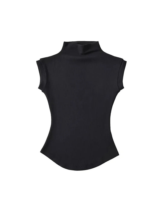 Women Summer Sexy Turtleneck Sleeveless T-Shirts Tops Solid Slim Fit Pullovers Causal Tees Shirts Female Streetwear Basics Tees.