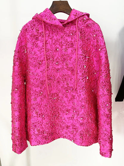 HIGH STREET Newest 2025 F/W Designer Tops Women's Jacquard Beaded Loose Hooded Hoodie.