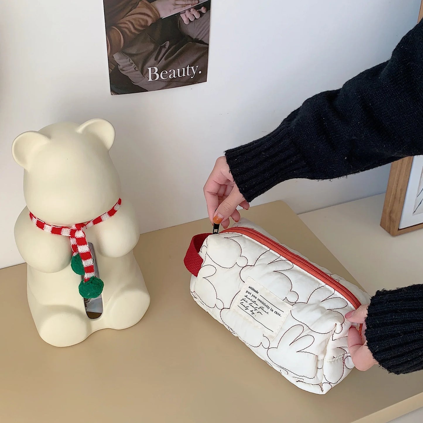 2025 Cute Rabbit Travel Cosmetic Lipstick Purse Storage Bag Kawaii Women Makeup Handbags Organizer Wallet Pouch Pencil Case Bags