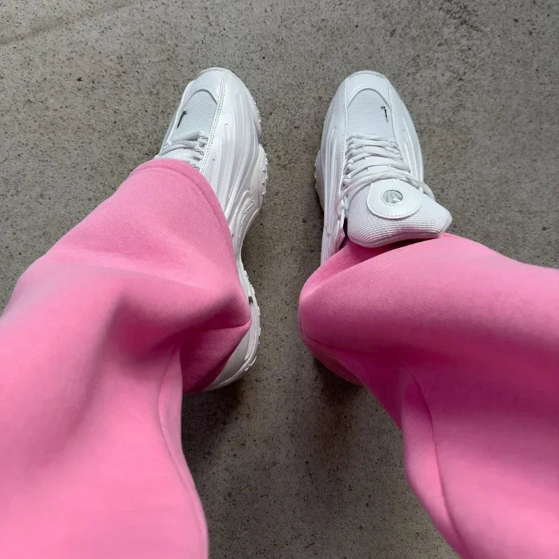 Harajuku Einfache lose Brief bestickt gerade Hosen y2k Männer Kleidung Sport Hosen Stil Paar trendige lässige breite Beinhosen.