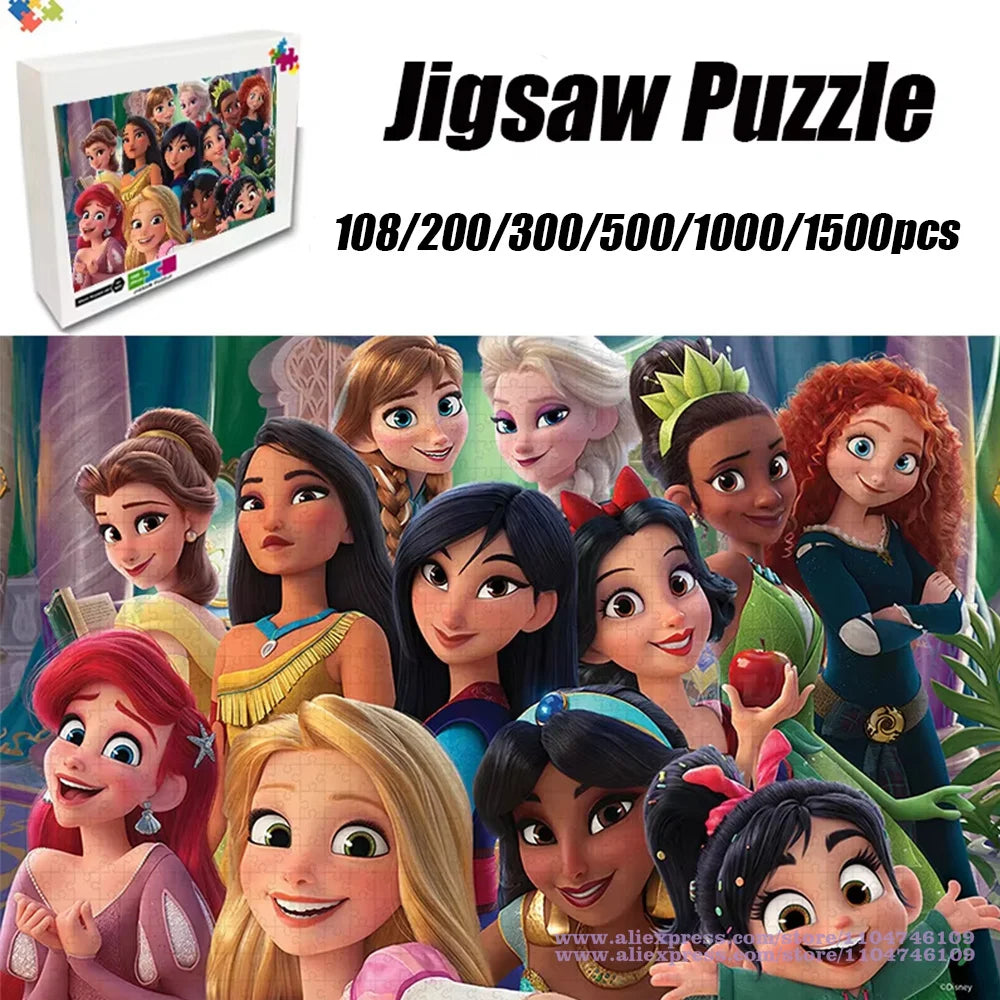 Disney Princess Puzzle Elsa Ariel Snow White Jigsaw Puzzles for Girl Children's Educational Toys Diy Gift108/200/300/500/1000Pcs.